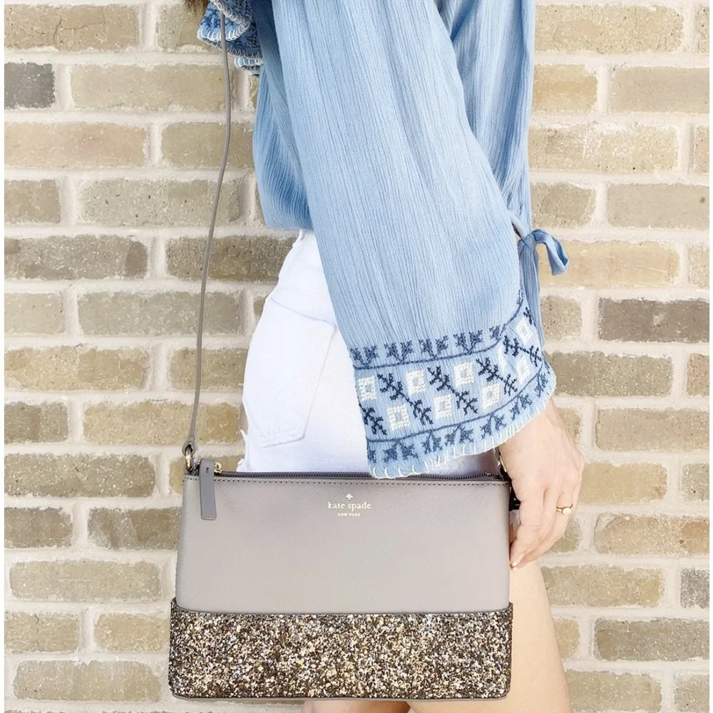 Kate Spade Greta Court Ramey Glitter Small Crossbody Gray